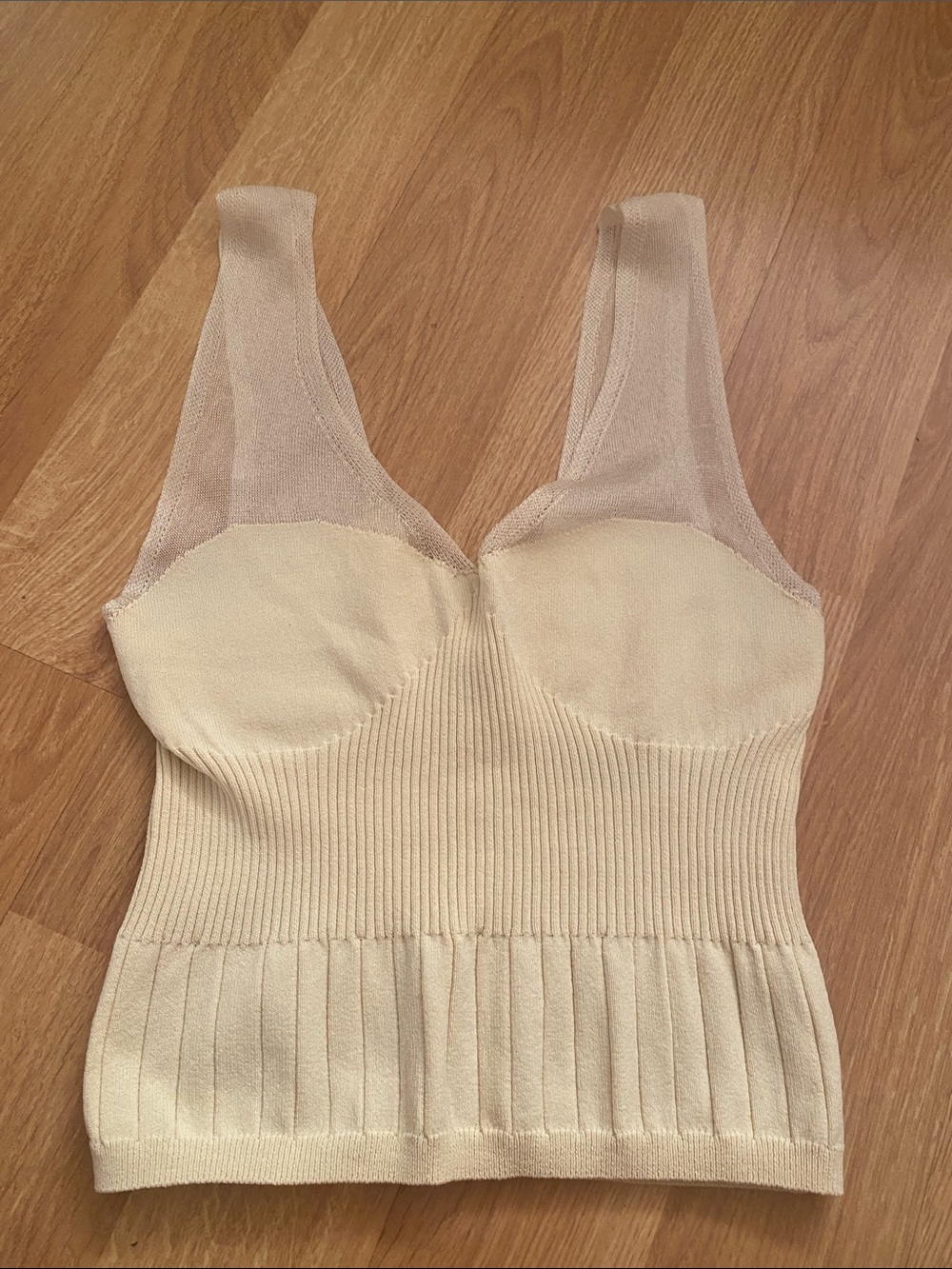 Zara Soft Beige V neck Knit Camisole with Lurex Sheer Straps , M
